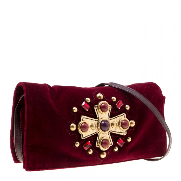 Pre Owned Saint Laurent Red Velvet Venise Shoulder Bag 