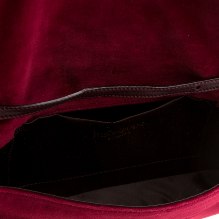 Pre Owned Saint Laurent Red Velvet Venise Shoulder Bag 