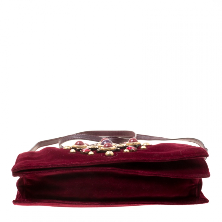 Pre Owned Saint Laurent Red Velvet Venise Shoulder Bag 