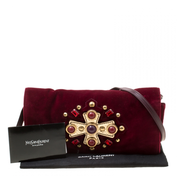 Pre Owned Saint Laurent Red Velvet Venise Shoulder Bag 