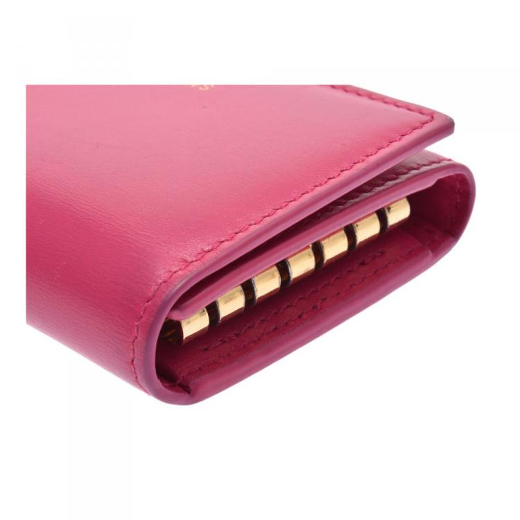 Pre Owned Saint Laurent Paris Pink Smooth Leather Key Case Holder