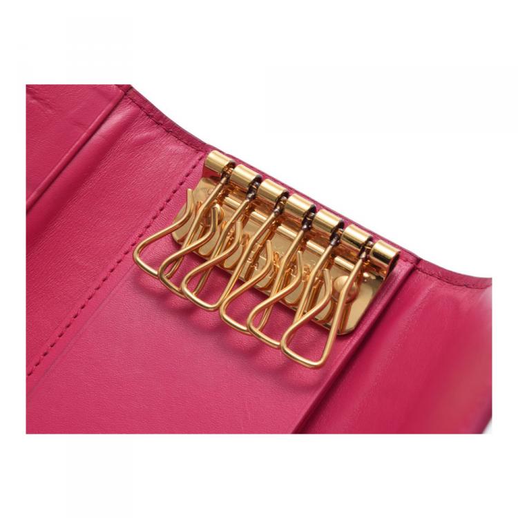 Pre Owned Saint Laurent Paris Pink Smooth Leather Key Case Holder