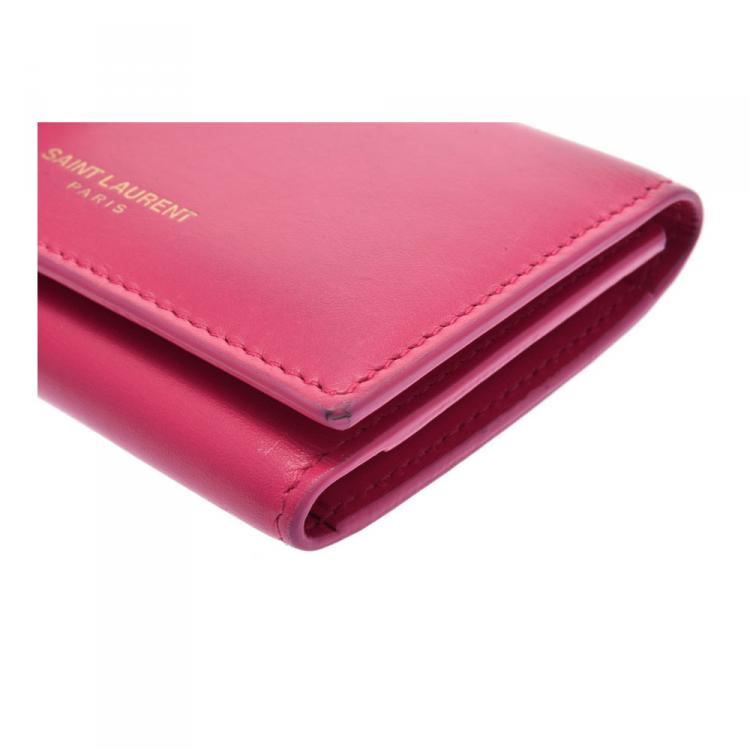 Pre Owned Saint Laurent Paris Pink Smooth Leather Key Case Holder