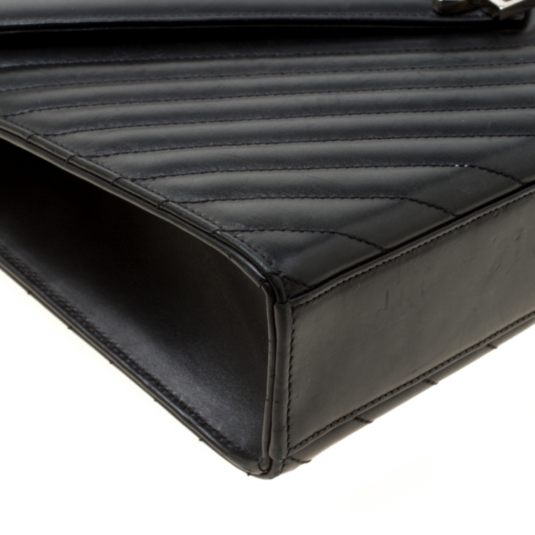 Pre Owned Saint Laurent Black Matelasse Leather Large Cassandre Flap Bag