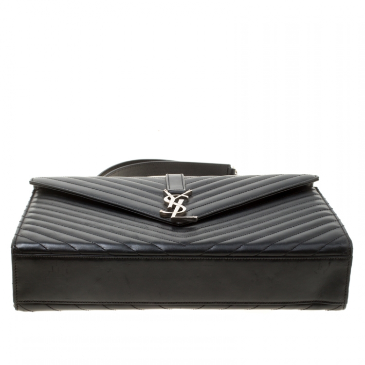 Pre Owned Saint Laurent Black Matelasse Leather Large Cassandre Flap Bag