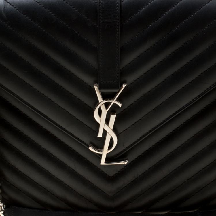 Pre Owned Saint Laurent Black Matelasse Leather Large Cassandre Flap Bag