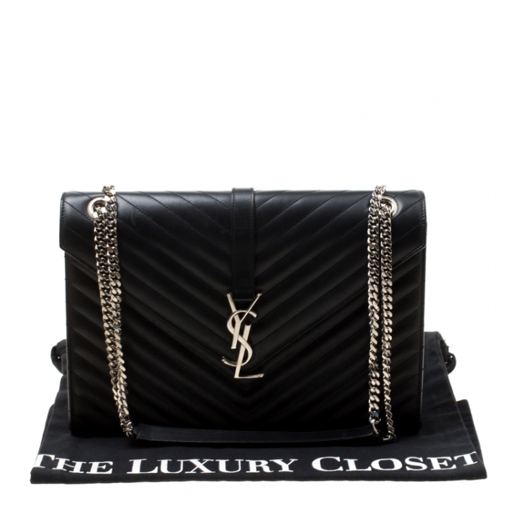 Pre Owned Saint Laurent Black Matelasse Leather Large Cassandre Flap Bag