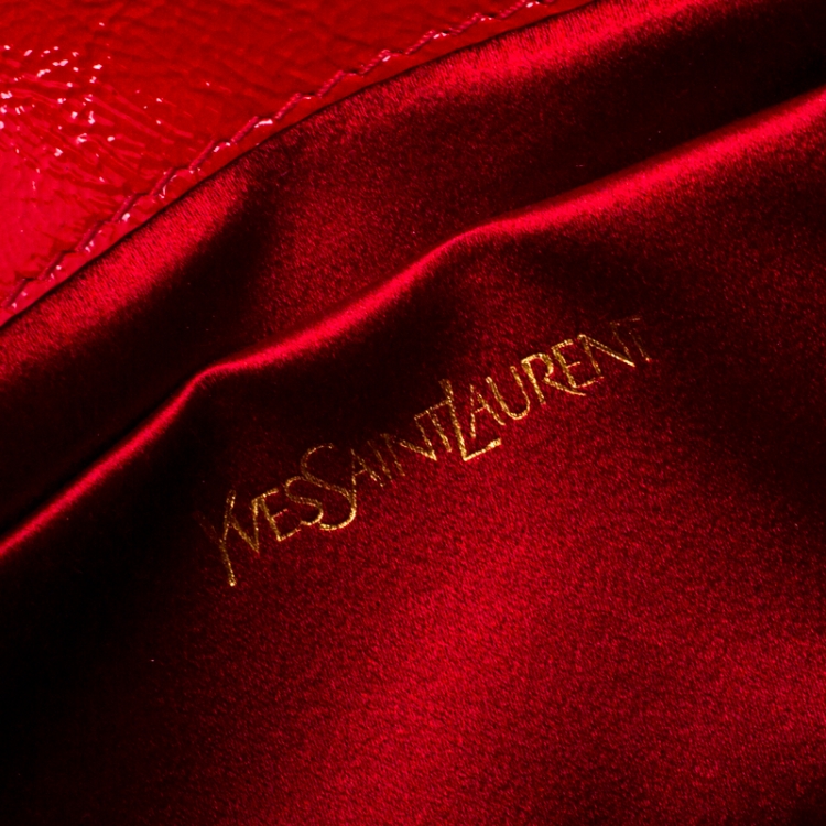 Pre Owned Saint Laurent Red Patent Leather Small Belle De Jour Flap Clutch