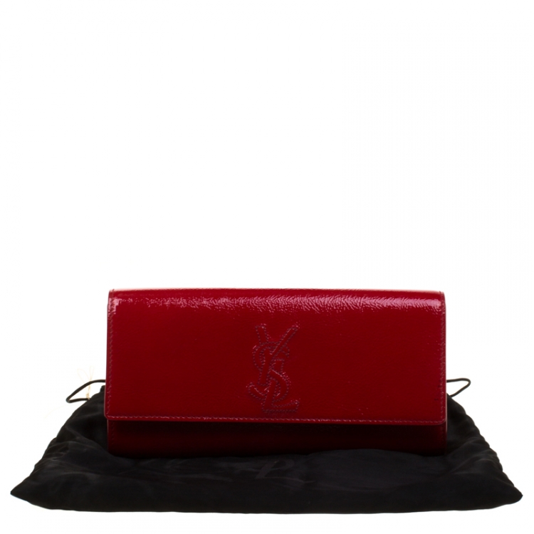 Pre Owned Saint Laurent Red Patent Leather Small Belle De Jour Flap Clutch