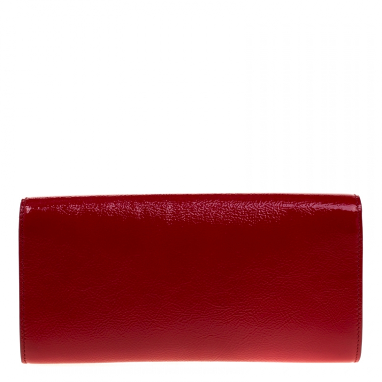 Pre Owned Saint Laurent Red Patent Leather Small Belle De Jour Flap Clutch