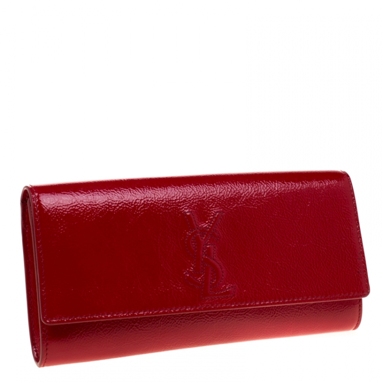 Pre Owned Saint Laurent Red Patent Leather Small Belle De Jour Flap Clutch