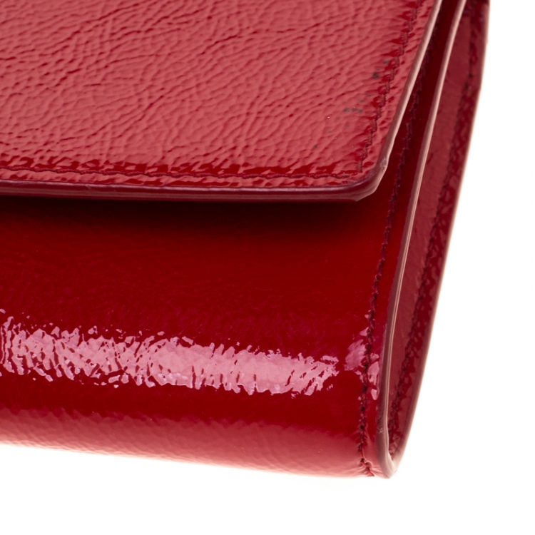 Pre Owned Saint Laurent Red Patent Leather Small Belle De Jour Flap Clutch