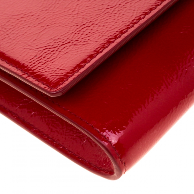 Pre Owned Saint Laurent Red Patent Leather Small Belle De Jour Flap Clutch