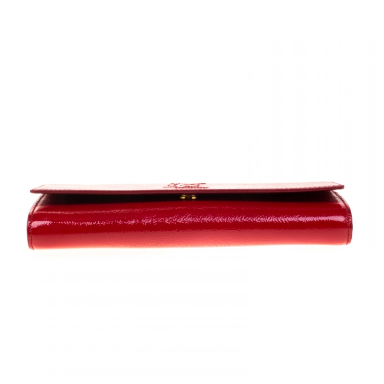 Pre Owned Saint Laurent Red Patent Leather Small Belle De Jour Flap Clutch