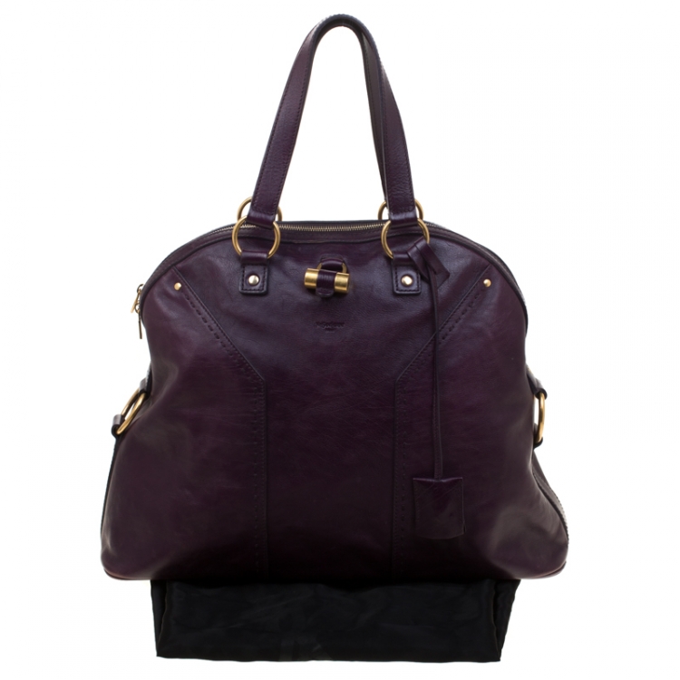 Pre Owned Saint Laurent Purple Leather Oversized Muse Bag