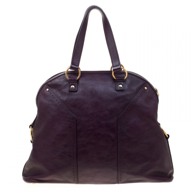 Pre Owned Saint Laurent Purple Leather Oversized Muse Bag