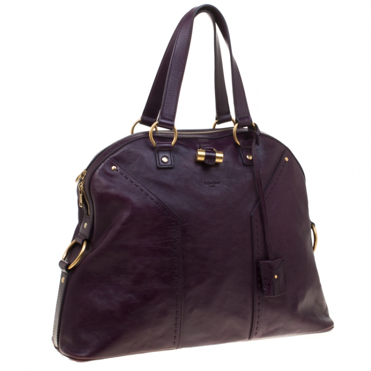 Pre Owned Saint Laurent Purple Leather Oversized Muse Bag