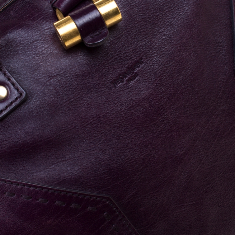 Pre Owned Saint Laurent Purple Leather Oversized Muse Bag