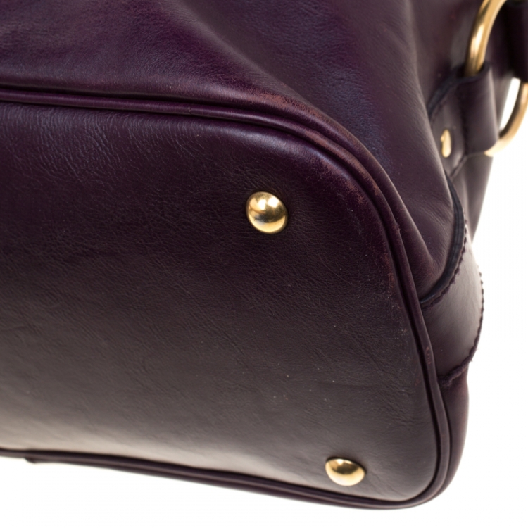 Pre Owned Saint Laurent Purple Leather Oversized Muse Bag