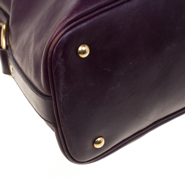 Pre Owned Saint Laurent Purple Leather Oversized Muse Bag