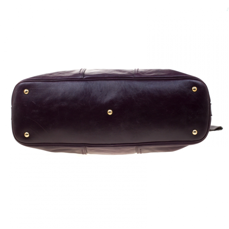 Pre Owned Saint Laurent Purple Leather Oversized Muse Bag