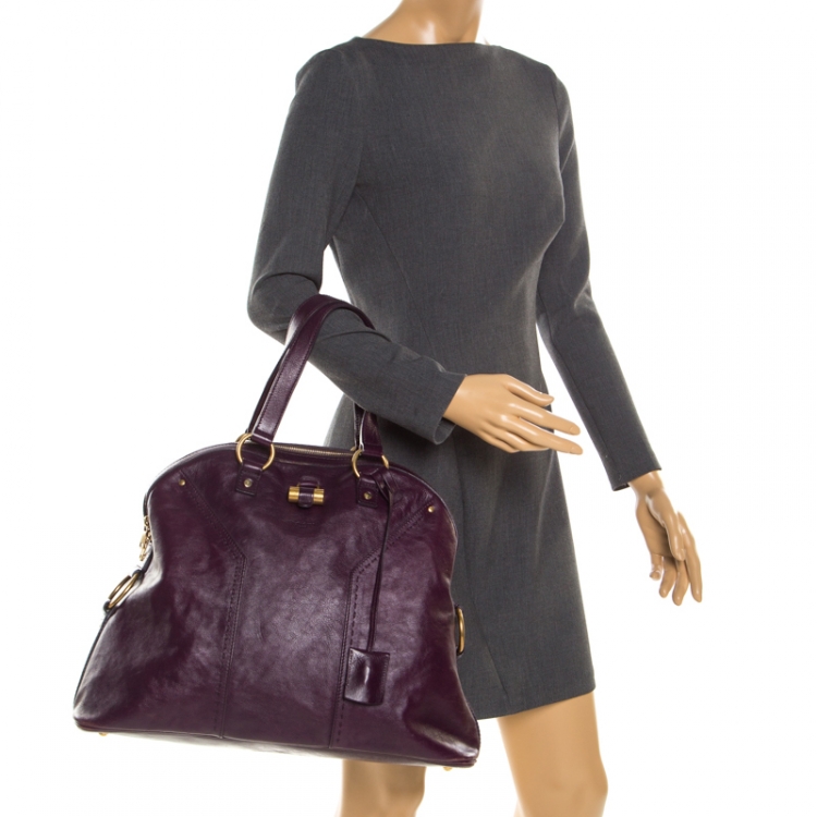 Pre Owned Saint Laurent Purple Leather Oversized Muse Bag