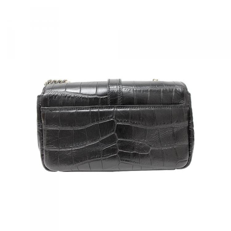 Pre Owned Saint Laurent Paris Black Croc Embossed Leather Classic Baby Monogram Chain Bag