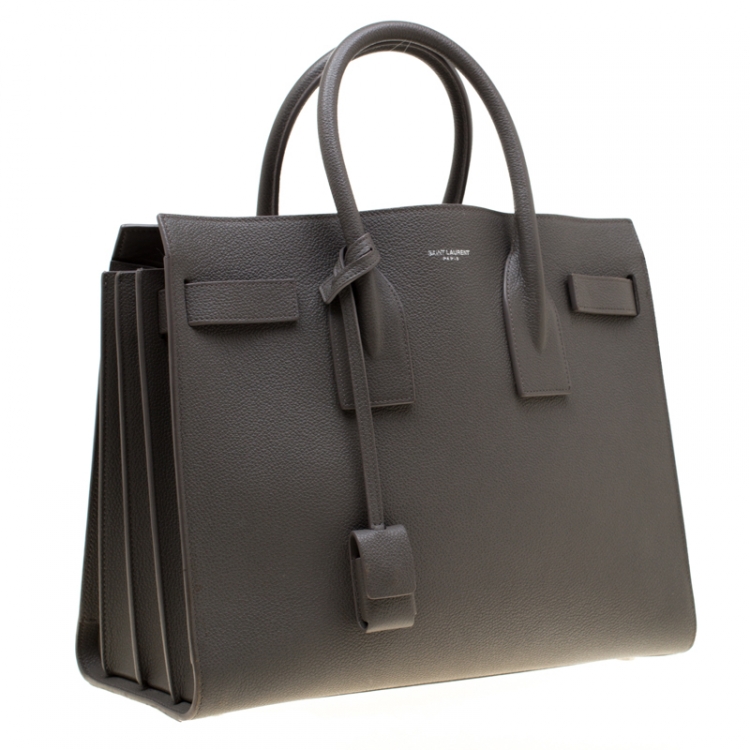 Pre Owned Saint Laurent Grey Leather Small Sac De Jour Top Handle Bag