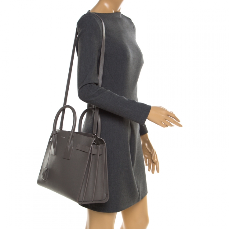 Pre Owned Saint Laurent Grey Leather Small Sac De Jour Top Handle Bag