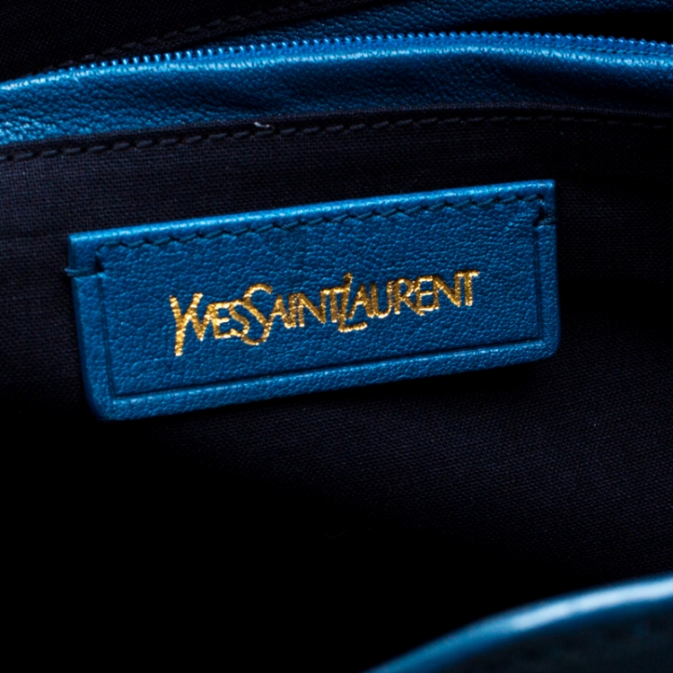 Pre Owned Saint Laurent Blue Leather Large Cabas Chyc  Tote