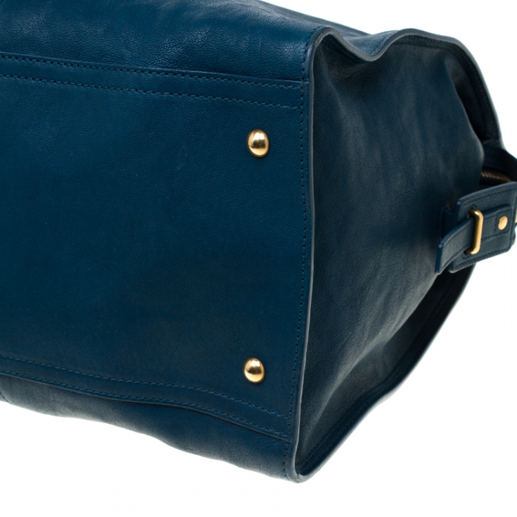 Pre Owned Saint Laurent Blue Leather Large Cabas Chyc  Tote