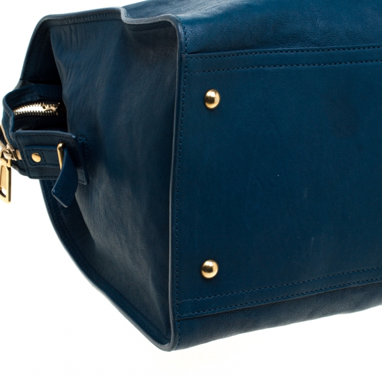 Pre Owned Saint Laurent Blue Leather Large Cabas Chyc  Tote