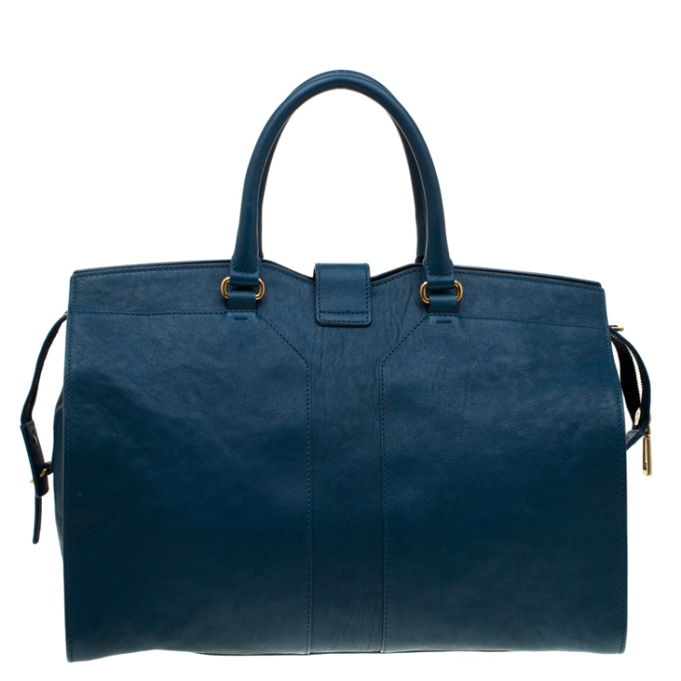 Pre Owned Saint Laurent Blue Leather Large Cabas Chyc  Tote