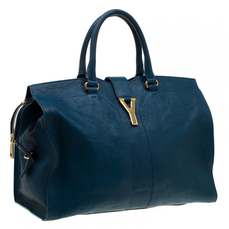 Pre Owned Saint Laurent Blue Leather Large Cabas Chyc  Tote