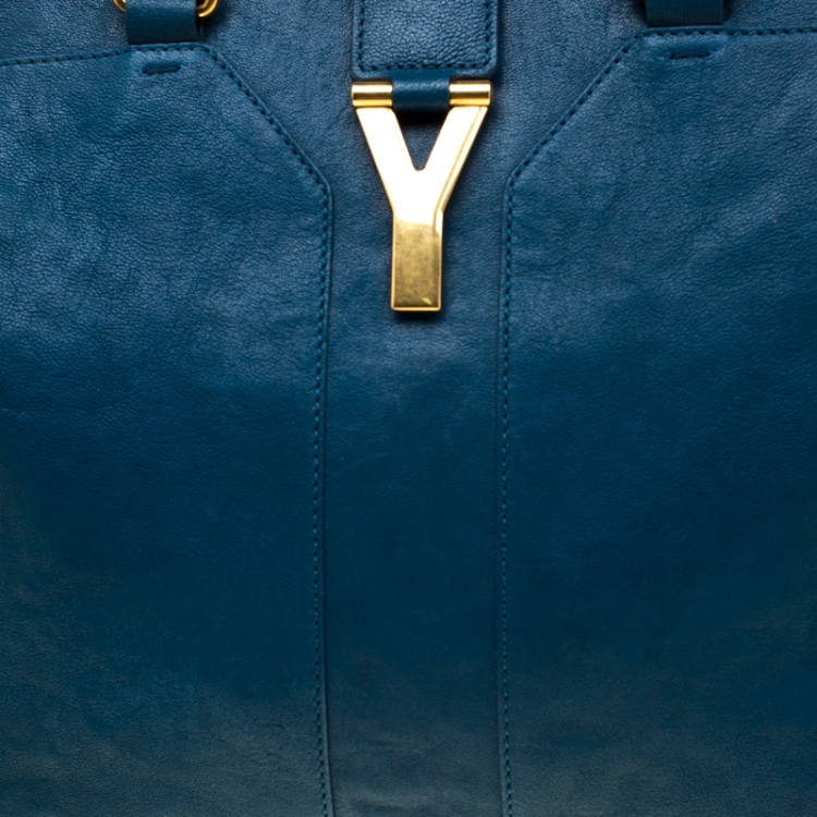 Pre Owned Saint Laurent Blue Leather Large Cabas Chyc  Tote