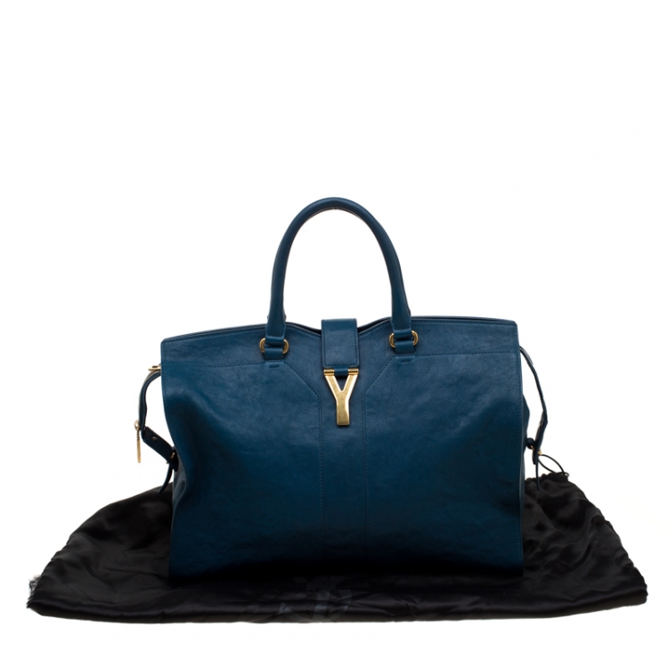 Pre Owned Saint Laurent Blue Leather Large Cabas Chyc  Tote