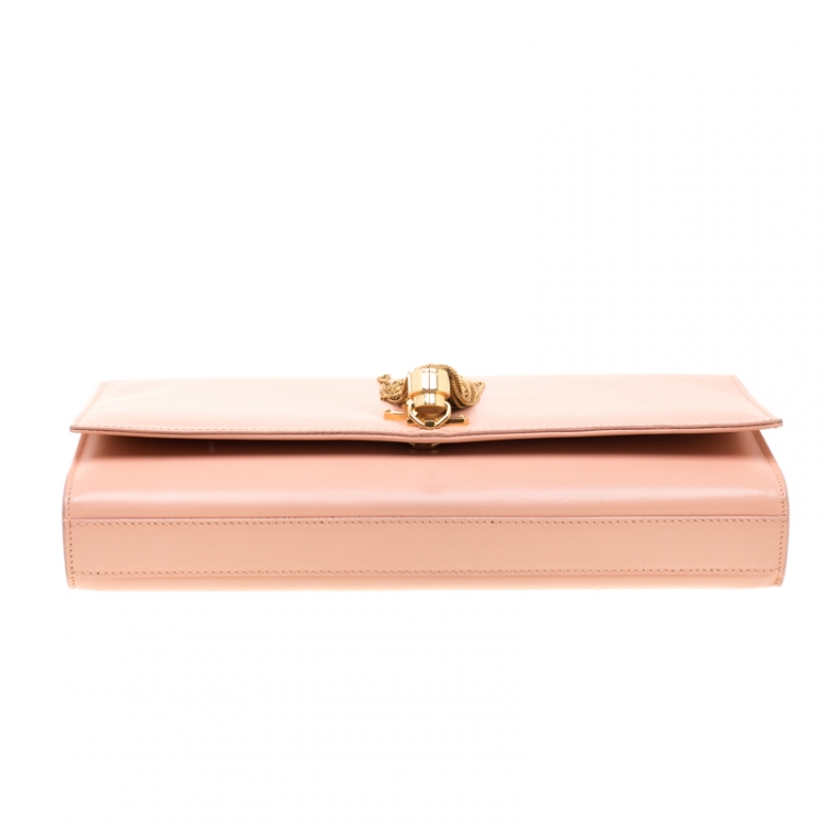 Pre Owned Saint Laurent Peach Leather Kate Tassel Clutch 