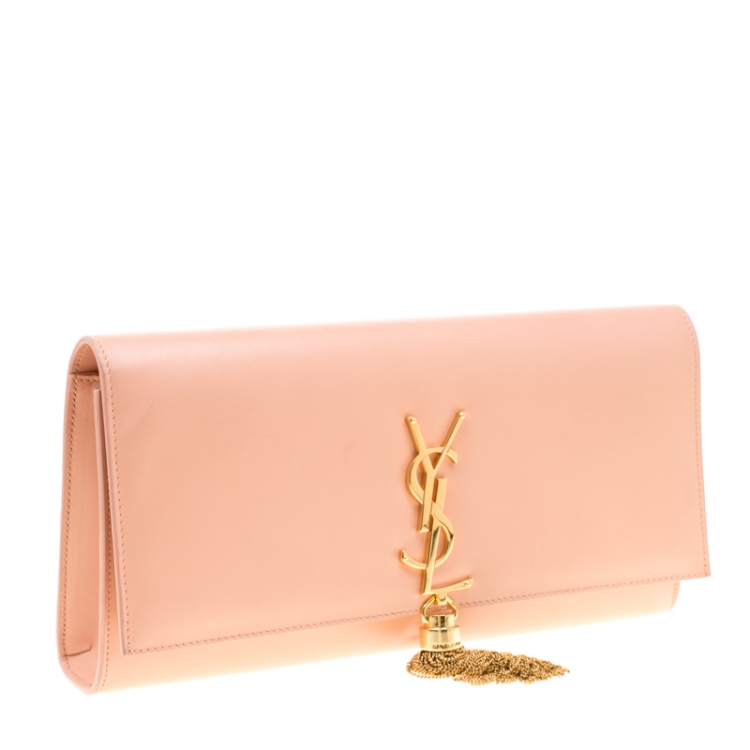 Pre Owned Saint Laurent Peach Leather Kate Tassel Clutch 