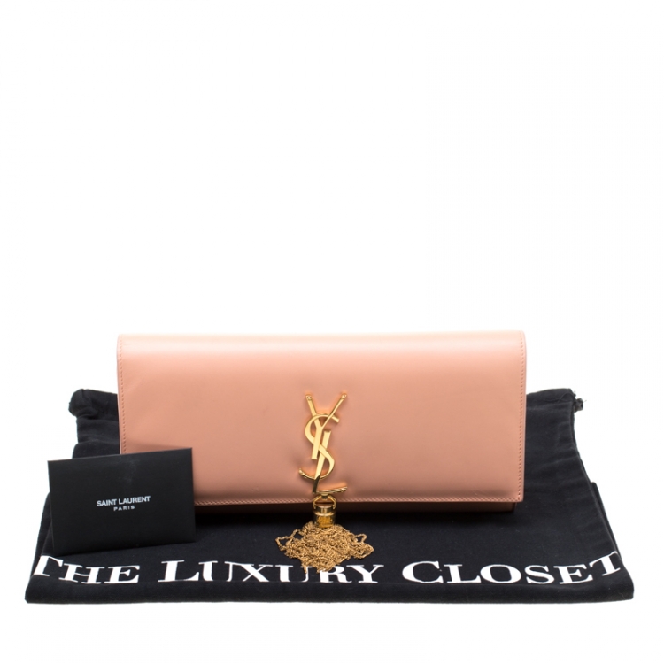 Pre Owned Saint Laurent Peach Leather Kate Tassel Clutch 