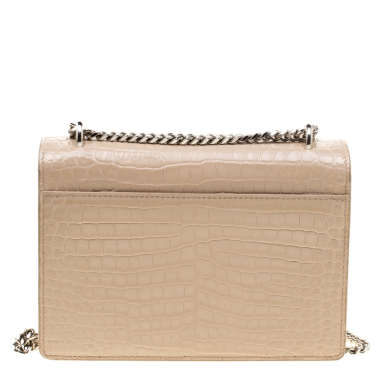 Pre Owned  Saint Laurent Beige Croc Embossed Leather Sunset Shoulder Bag