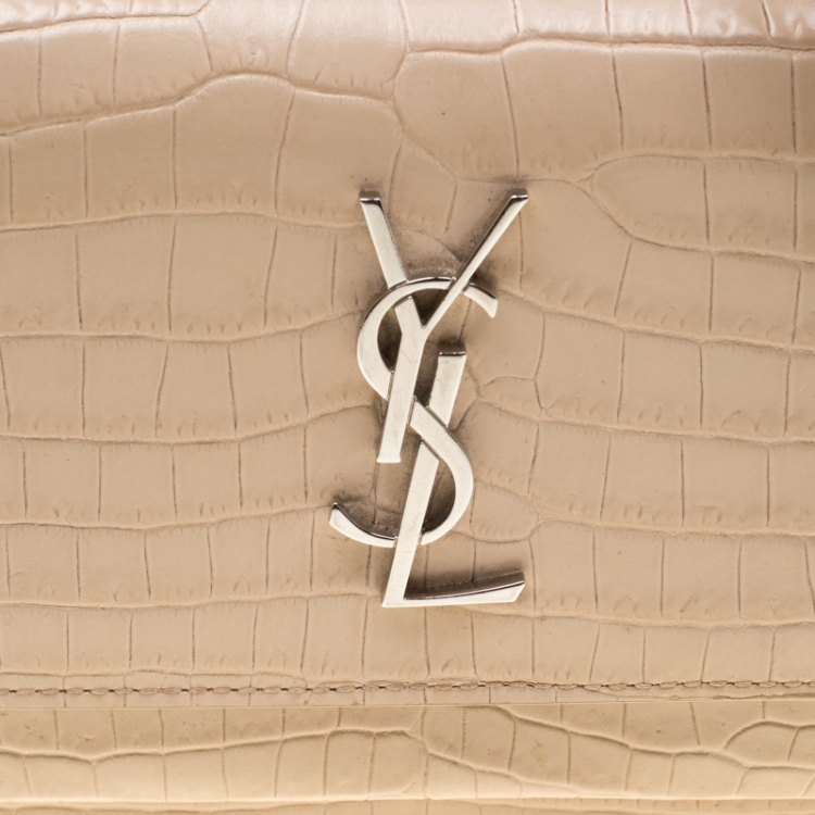 Pre Owned  Saint Laurent Beige Croc Embossed Leather Sunset Shoulder Bag