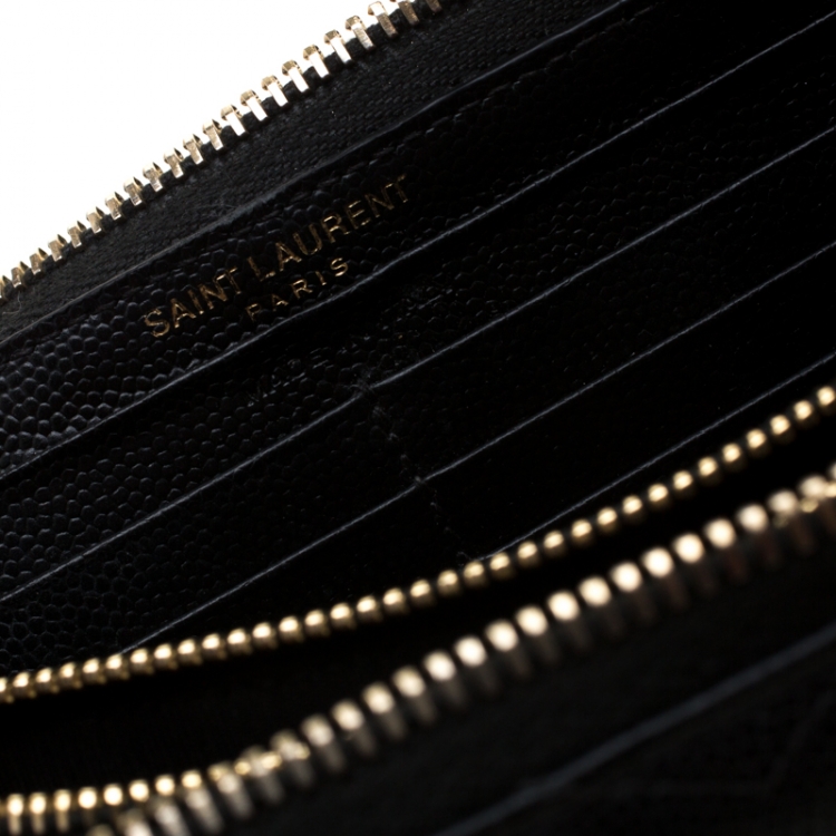 Pre Owned Saint Laurent Black Leather Monogram Zip Around Wallet