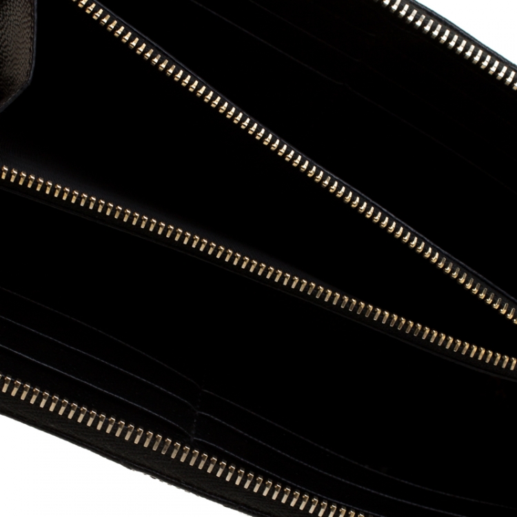 Pre Owned Saint Laurent Black Leather Monogram Zip Around Wallet