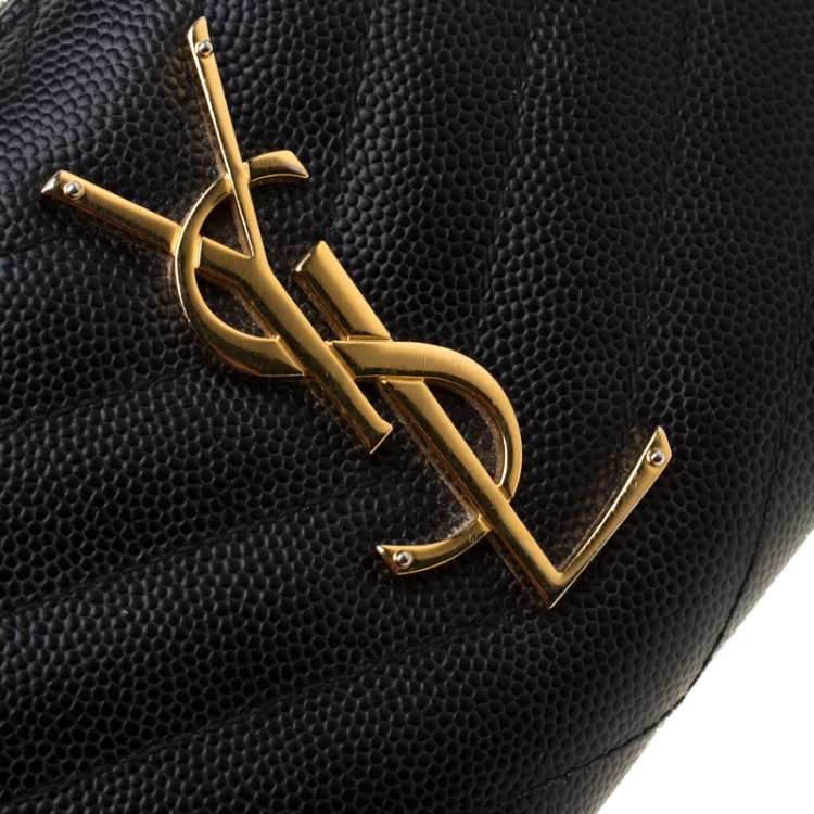 Pre Owned Saint Laurent Black Leather Monogram Zip Around Wallet