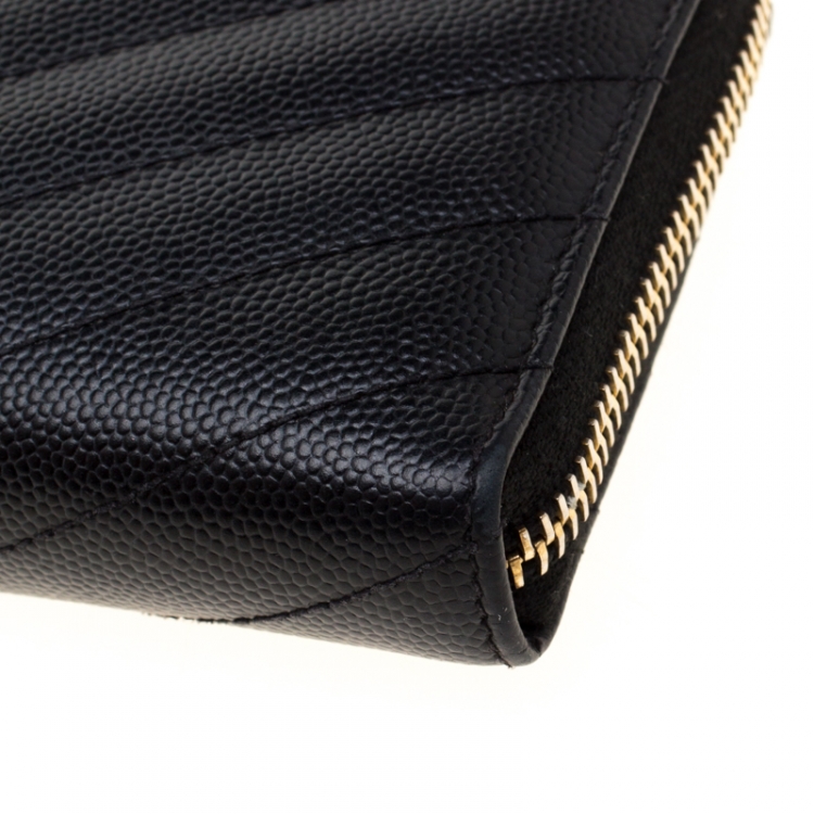 Pre Owned Saint Laurent Black Leather Monogram Zip Around Wallet