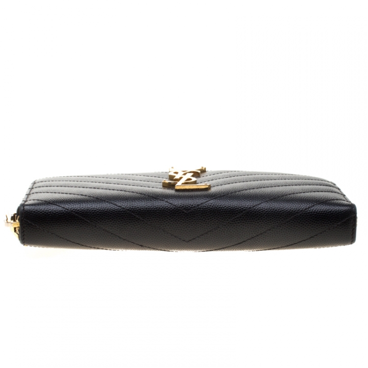 Pre Owned Saint Laurent Black Leather Monogram Zip Around Wallet