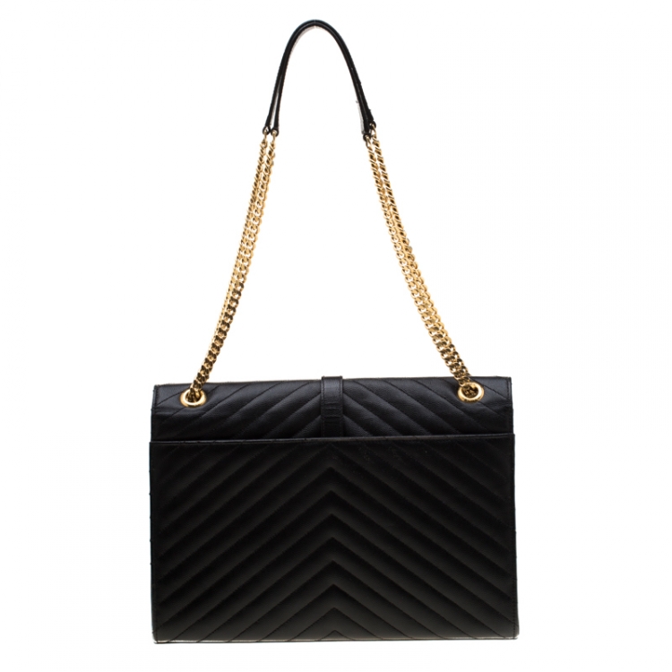Pre Owned Saint Laurent Black Leather Monogram Envelope Shoulder Bag