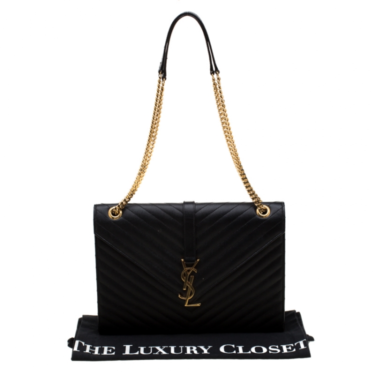Pre Owned Saint Laurent Black Leather Monogram Envelope Shoulder Bag