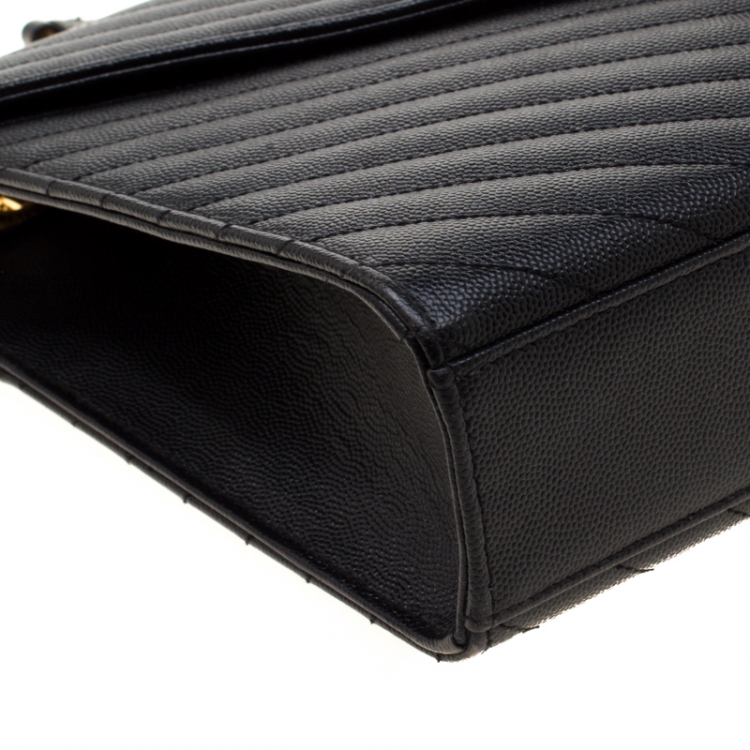 Pre Owned Saint Laurent Black Leather Monogram Envelope Shoulder Bag