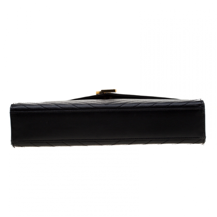 Pre Owned Saint Laurent Black Leather Monogram Envelope Shoulder Bag